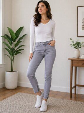 Nuon Womens Jeans Size 30 Grey Ankle Zip Slim Fit Stretch Casual Denim